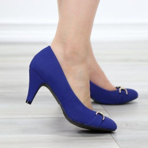 Blue Vintage Style Round Toe Comfort Pumps - Picture 8 of 11
